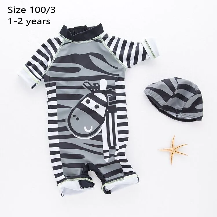 Летний купальный костюм для маленьких мальчиков+ шапочка, комплект из 2 предметов, купальный костюм с рыбами, морской мир, купальный костюм для малышей, детский купальный костюм, детский купальный костюм для спа-пляжа - Цвет: zebra 3