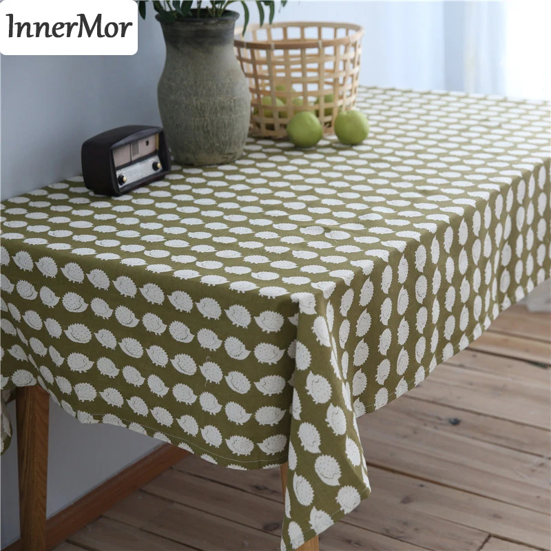 

Innermor 100% Cotton Cute Tablecloth Printed Cartoon Hedgehog kid's Table cover For table Home bedroom kitchen Decoration