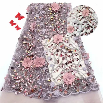 

New African 3D Sequins Lace Fabric 2019 High Quality Lace French Sequence Tulle Lace Nigerian Lace Fabrics For Wedding