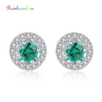 

Rainbamabom Classic 925 Solid Sterling Silver Emerald Gemstone Diamonds Earrings Ear Studs Women Fine Jewelry Gifts Wholesale