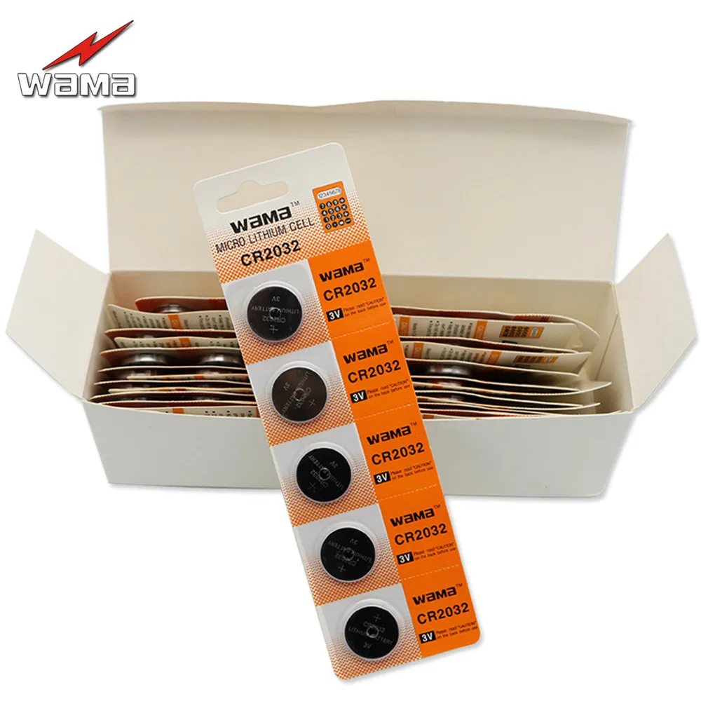 100 шт./20 упаковок кнопочные литиевые батареи Wama CR2032 3 в DL2032 SB T15 EA2032C ECR2032 L14|coin