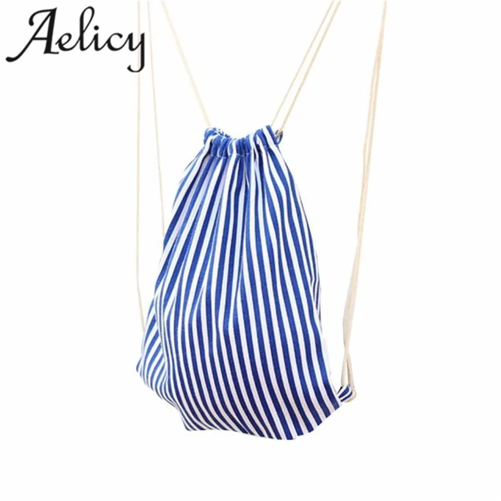 

Aelicy 2018 Hot New Fashion Light High Quality Women Girls Stripe Drawstring Beam Port Backpack Shopping Bag Travel Bag