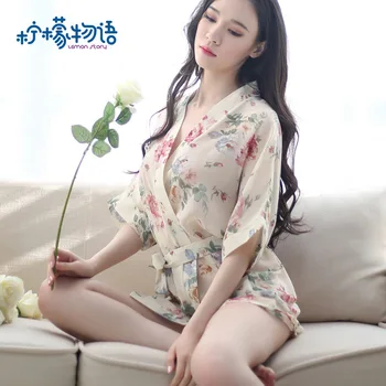 

Embroidery Kimono Robe Women Nightwear Sexy Sleepwear Lingerie Sleepshirt Nightgowns Chiffion Sleeping Dress Nightdress Homewear