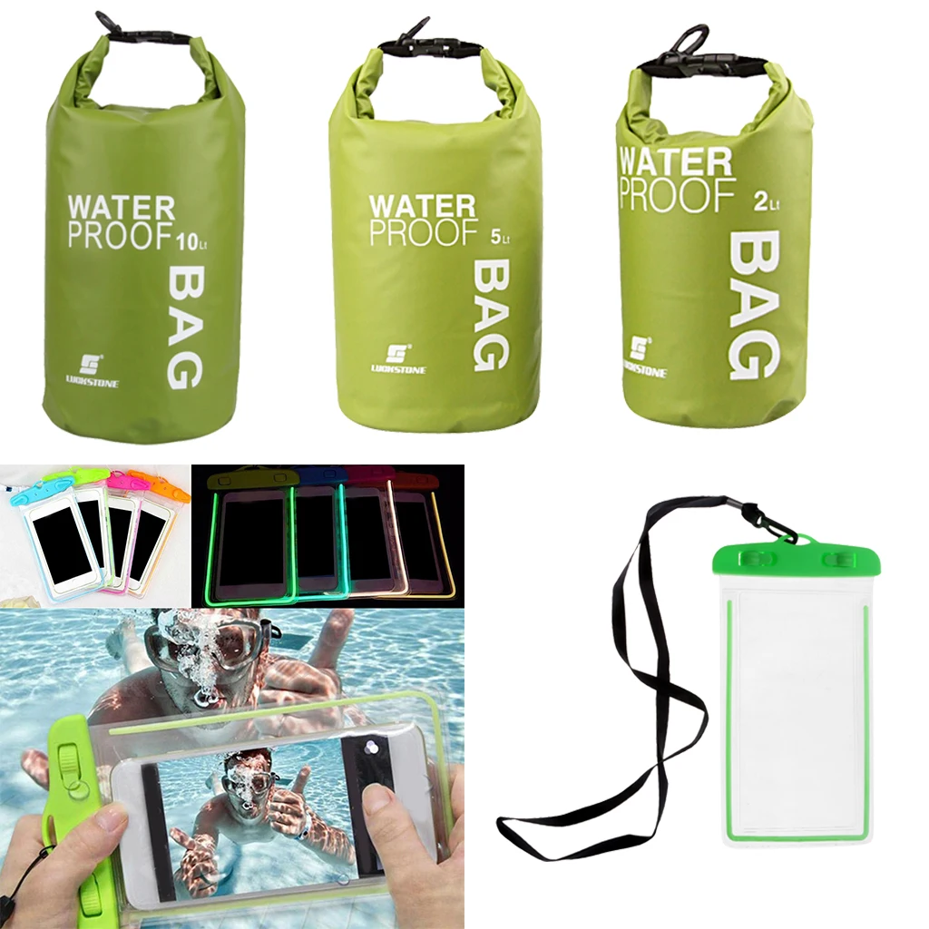 10L 5L 2L Waterproof Dry Bag& Phone Pocket Storage Gear Sack Wet Dry Bag Backpack Kayak Duffel Cellphone Pouch