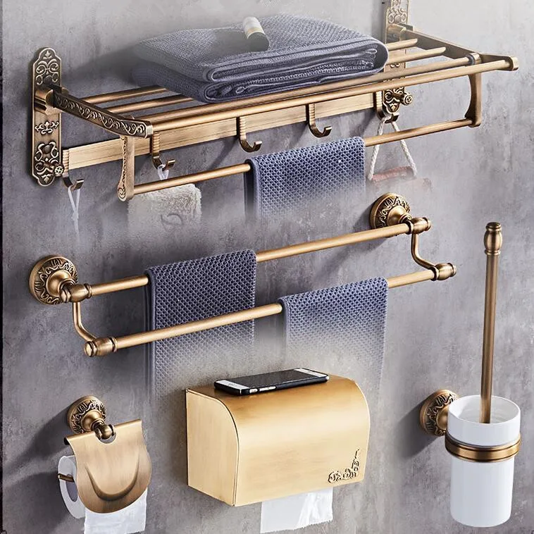Приспособления для ванной резные в бронзе, алюминиевые Банные наборы, полотенца, бумажные кронштейны для аксессуаров для ванной комнаты набор кистей