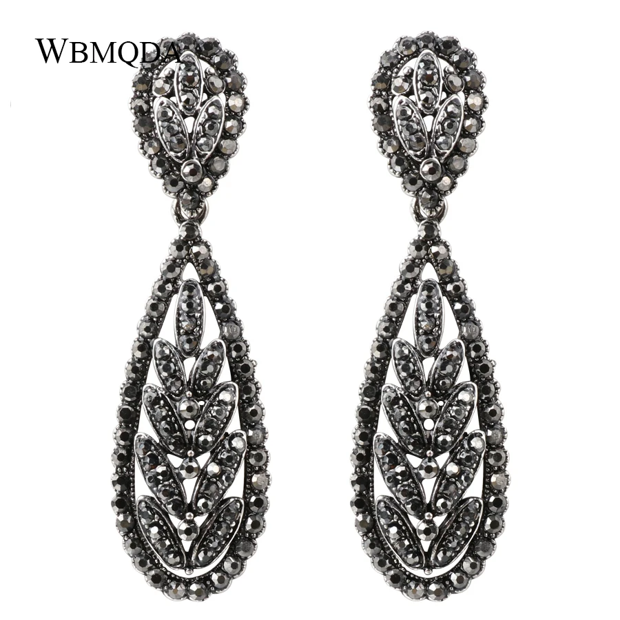 

Fashion Gray Crystal Earrings For Women Vintage Jewelry Punk Silver Color Tree Leaves Long Drop Earring Party Gifts