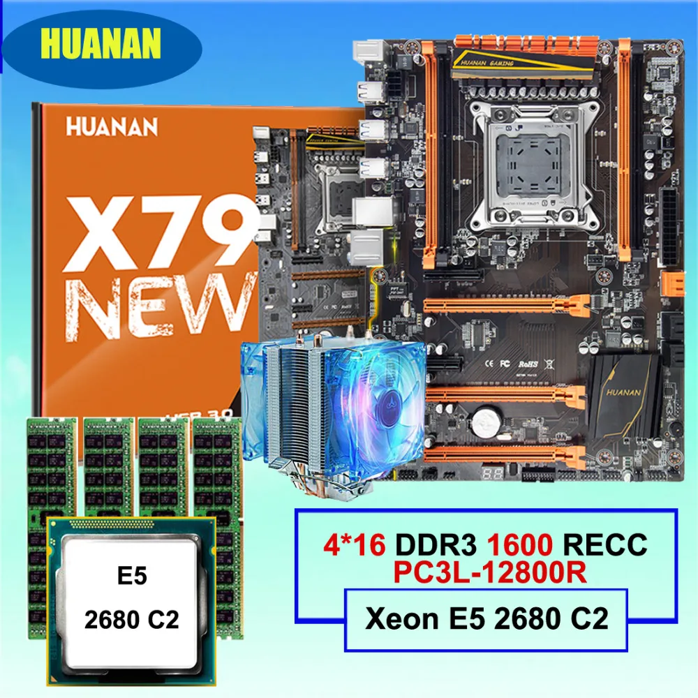 Компьютерная материнская плата HUANAN ZHI deluxe X79 для игр DIY, игровая Материнская плата Intel Xeon E5 2680 C2 с кулером ОЗУ 64 ГБ (4*16 Гб) DDR3 1600 МГц RECC Компьютерная материнская плата HUANAN ZHI deluxe X79 для игр DIY, игровая Материнская плата Intel Xeon E5 2680 C2 с кулером ОЗУ 64 ГБ (4*16 Гб) DDR3 1600 МГц RECC