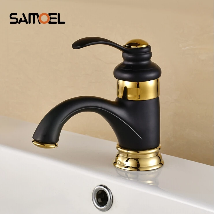 

Wholesale Retro Luxury Black Finished Golden Plated Mixer Taps Deck Mounted Sink Faucet B3201