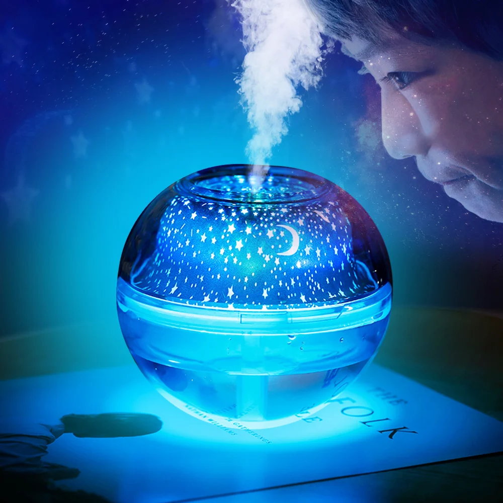 

USB Mist Humidifier Star/Moon Projection LED Night Lamp Light Aroma Diffuser Air Humidifier for Home Office Room Desktop 500ml