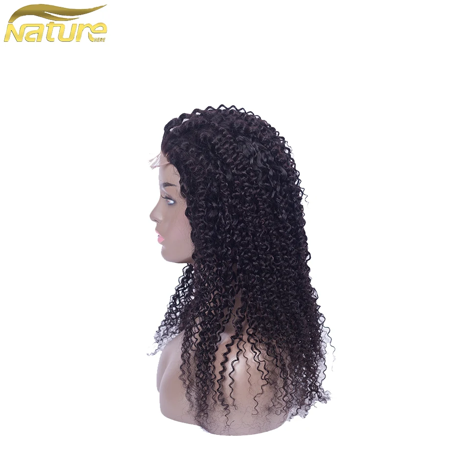 NatureHERE кудрявые бразильские человеческие волосы 10 "-22" передние волосы на кружеве парики натуральный цвет не Реми 100% парики сделаны 4*4