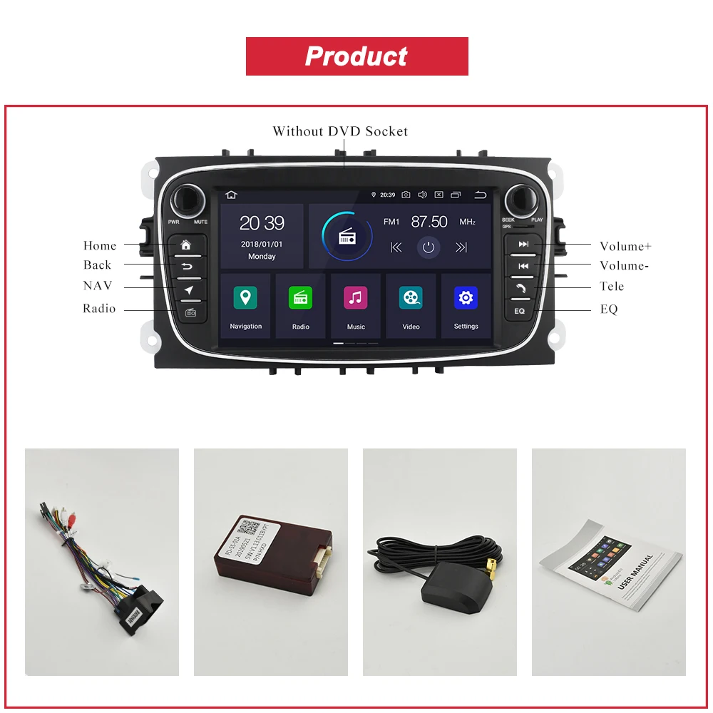 Perfect Bonroad PX30 Android 9.0 Car Radio GPS Navigation For FORD/FOCUS 2 /MONDEO/S-MAX/CONNECT Car Multimedia Player Ram 2G Rom 16G 5