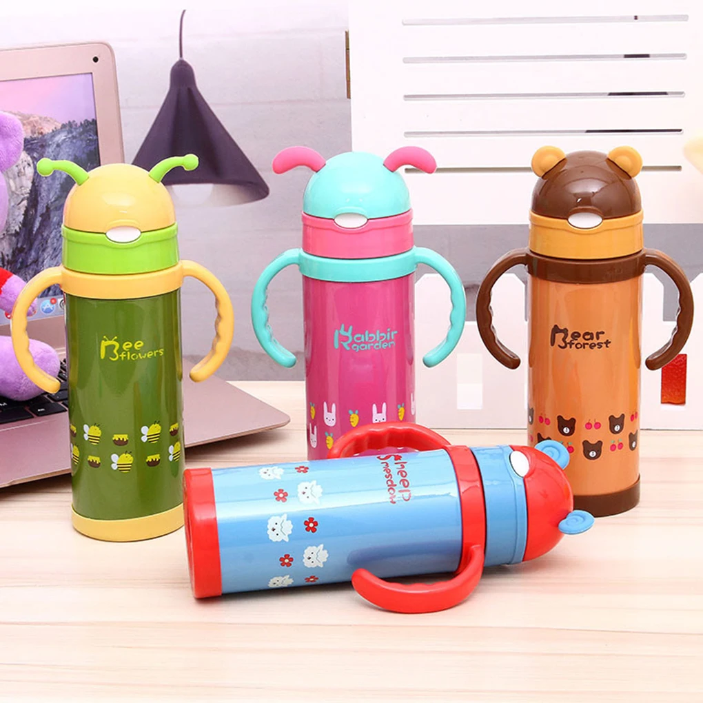 

350ML Straw Cartoon Water Bottle Insulation Cartoon Water Bottle Stainless Steel Kids Camping Drinking Bottle