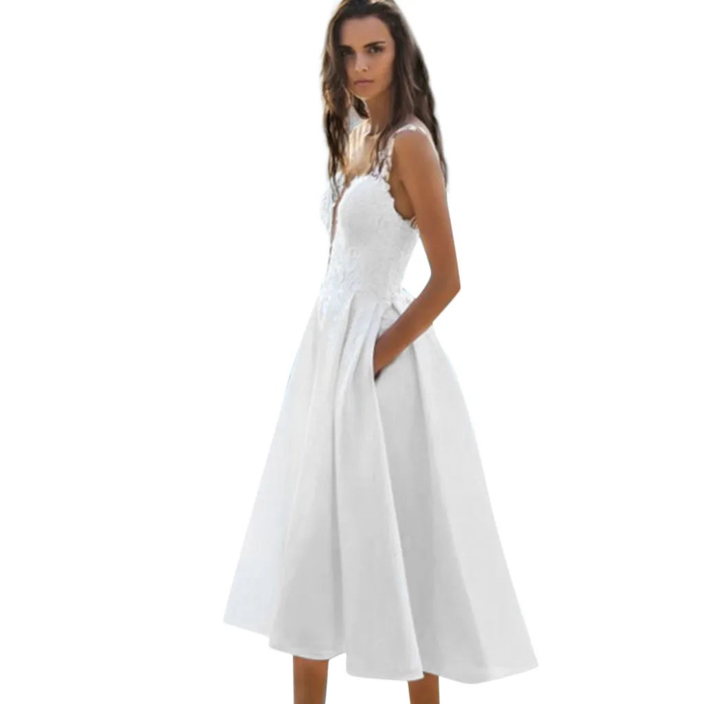 

Women's Summer Straps Deep V-Neck Sexy Lace Stitching Evening Dress