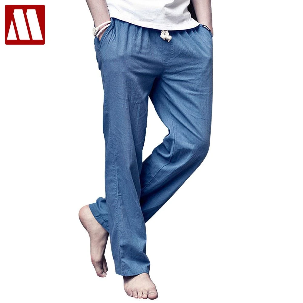 Classic Mens Leisure Pure Color Pockets Linen Loose Calf-Length Pants Classic Mens Leisure Pure Color Pockets Linen Loose Calf-Length Pants