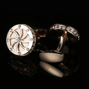 

5Pairs/lot Elegant Golden Crystal Cufflinks Copper Cuff Links Shirt Cuff Button Men's Jewelry Wedding Gift Round Wheel Cufflink