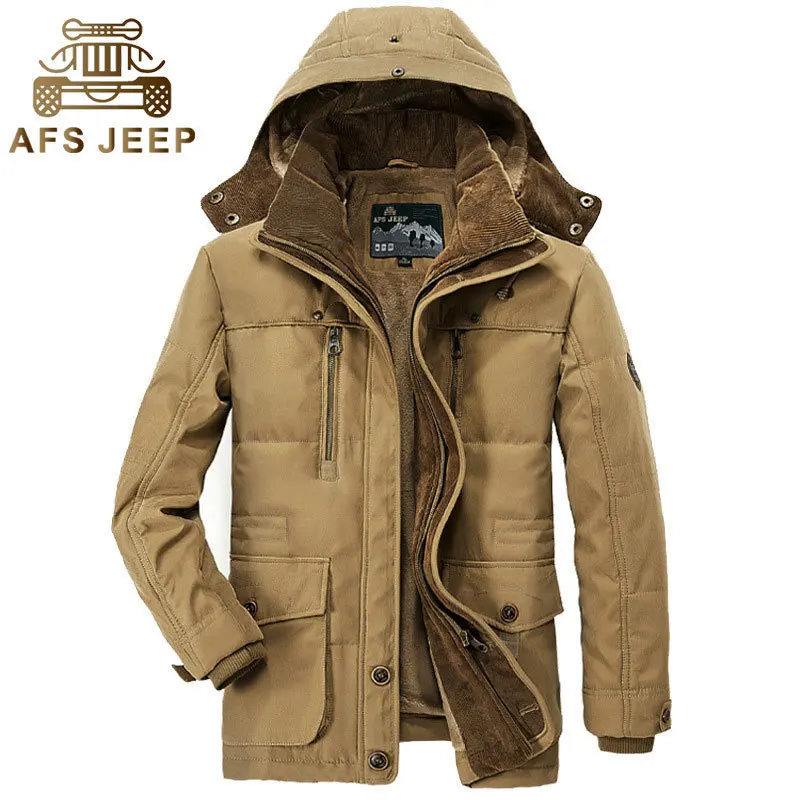 Afs Jeep зимние парки мужские толстые пальто куртки 5XL~ 6XL Повседневная мода Теплый мульти-карман дропшиппинг брендовая одежда куртки пальто - Цвет: khaki asia size