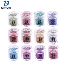 10g/Şişe 1mm 12 Renkler Nail Art Dekorasyon Akrilik Lazer Payetler Tırnak UV Jel Lehçe Glitter Toz Pigment Için DIY Manikür(China)