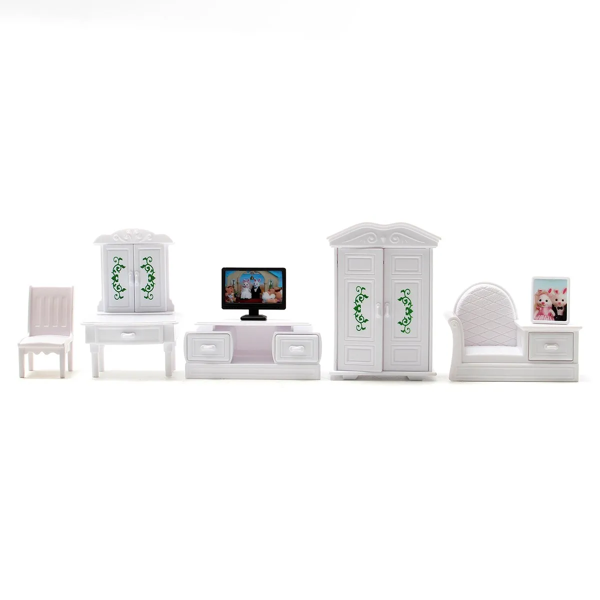 New DIY Putih Ruang Tamu Set Plastik Rumah Boneka Miniatur Furniture