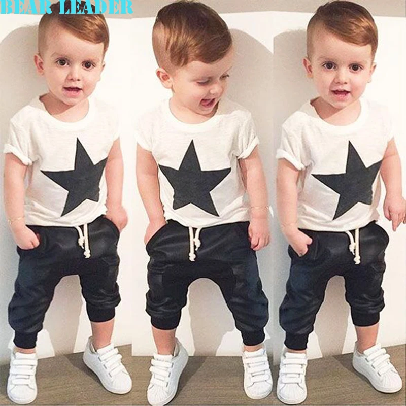 

Bear Leader Baby Clothing Sets 2019 Summer Style Baby Girls Boys Clothes Black Letter T-shirt+Imitation cowboy pants 2pcs suit