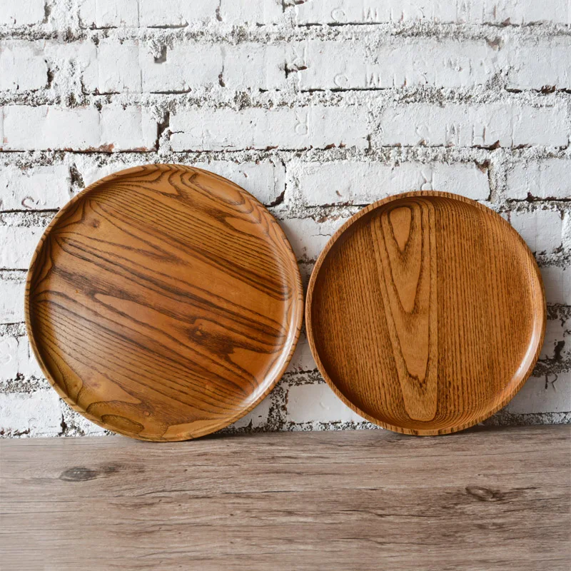 Round Solid Wood Tea Tray Serving Plate Large Fruit Food Snack Serving Platter Storage Tray Coffee Tray Wooden Kitchen Utensils (8)