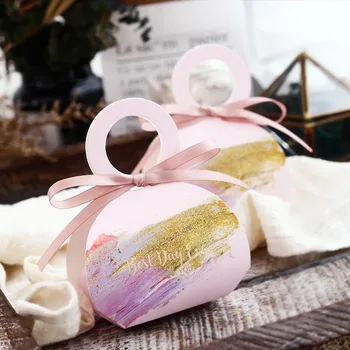 

50pcs New pink / dark green Portable Gift Candy Boxes ''Best Day Ever'' Wedding Favors Party supplies thanks Gift Handbag Sachet