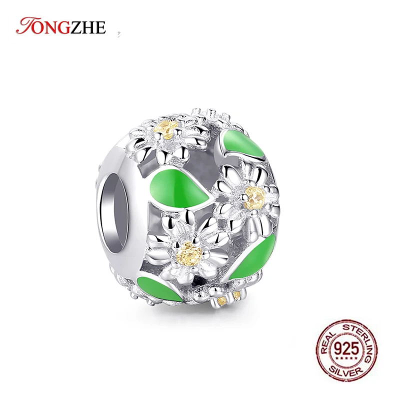 

TONGZHE Love Gift Real 925 Sterling Silver Charms Bead Jewelry making Flower Pattern Women Accessories Fit Pandora Barealet 2019