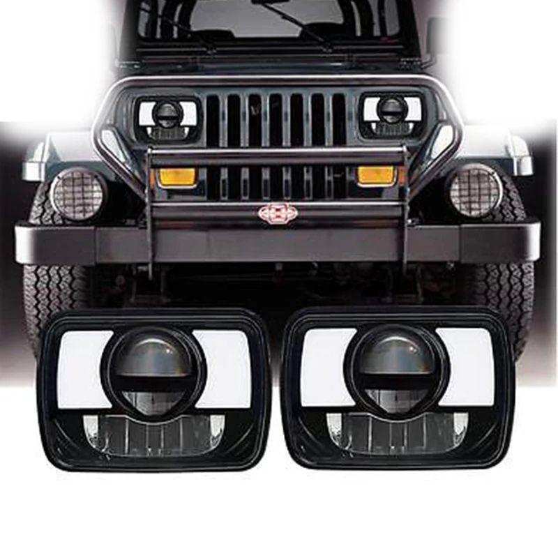 

2pcs DOT 7x6" 5X7" inch Black LED Headlights Hi/Low Beam+ with DRL Amber Turn Signal For Jeep Cherokee XJ YJ