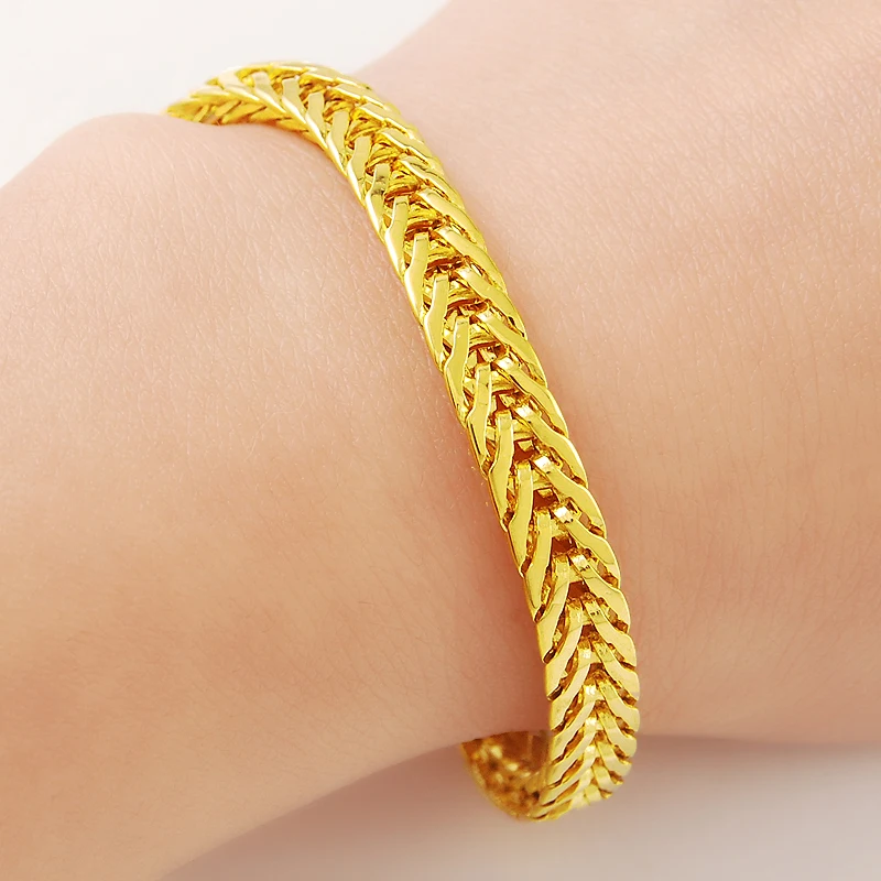 Wholesale Pure gold Color 4MM Flower Heart Bracelet 19CM for Women Girls  Fashion 24k Gold Filled Ladies Wedding Jewelry - AliExpress