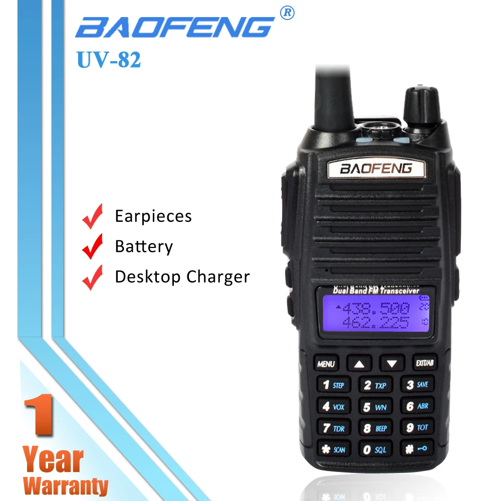 

Baofeng UV-82 Dual Band FM Radio UV 82 Two Way CB Walkie Talkie Handheld Transceiver 128CH UV82 UHF VHF 137-174/400-520MHz Black