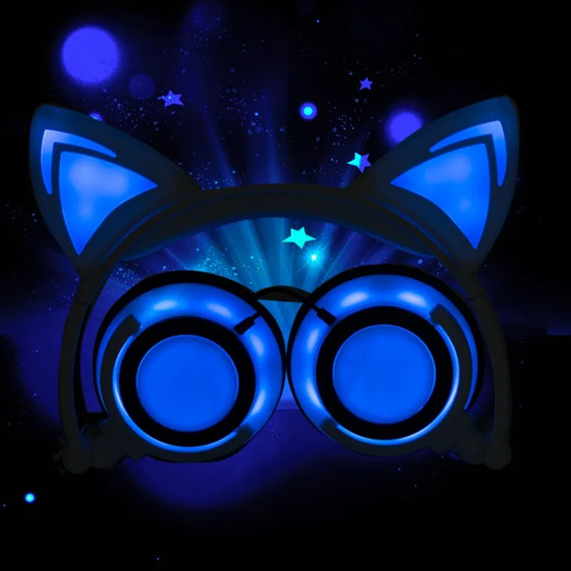Foldable Flashing Cat Ear headphones ihens5 Glowing LED Light Gaming Headset Earphone for PC computer Phones Gift for girls kids