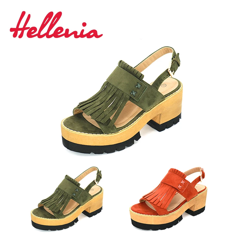 

Hellenia women sandals open toe breathable platform waterproof super light EVA sole ankle strap party lady shoes woman suede pu