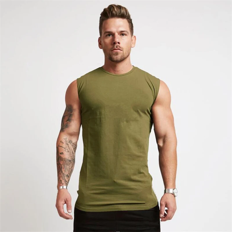 Muscleguy Brand Gyms Clothing Workout Sleeveless Shirt Tank Top Men Bodybuilding Fitness Mens Sportwear Muscle Vests Men Tanktop - Цвет: Армейский зеленый