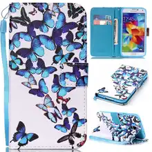 Flip Case Stand Cover For Samsung Galaxy S5 S6 S7 Edge G9200 G9300 PU Leather Wallet Pouch Owl Butterfly Flowers Feather
