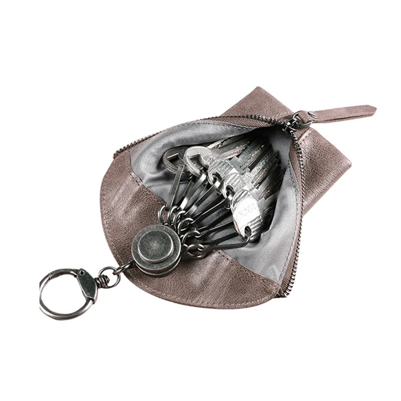 BISI GORO vintage cuero de vaca 6 poco clave sólida pequeña porta llaves cremallera clave organizador bolsa marrón de moda sleutel tasje