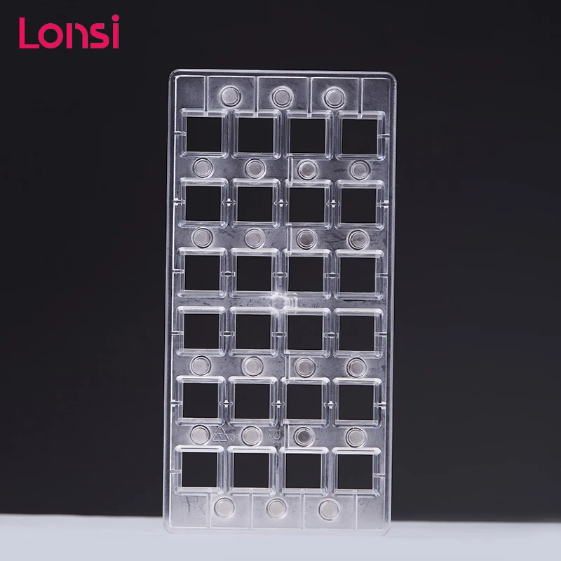 

LONSI Squre Shaped Baking Tool Mirror Clear Magnetic Polycarbonate Chocolate Mould DIY PC Transparent Chocolate Mold 24 Cavities