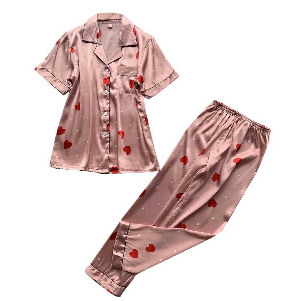

2019 Summer Beach style Heart Pattern Printing Sleepwear Trim Cute Sweet Short Sleeve Sleepwear Soft Elegant Nightgowns Home Wea