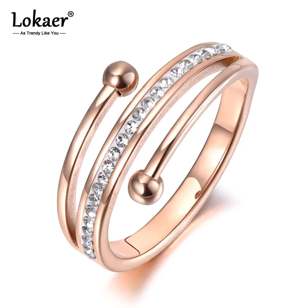 

Lokaer Trendy Rose Gold 3 Layers Anniversary Rings Jewelry Stainless Steel Mosaic Rhinestone Clay Engagement Ring Anneau R19057