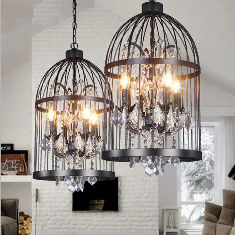 Vintage Birdcage Crystal Chandelier Lighting Black/Rustic Bird Cage