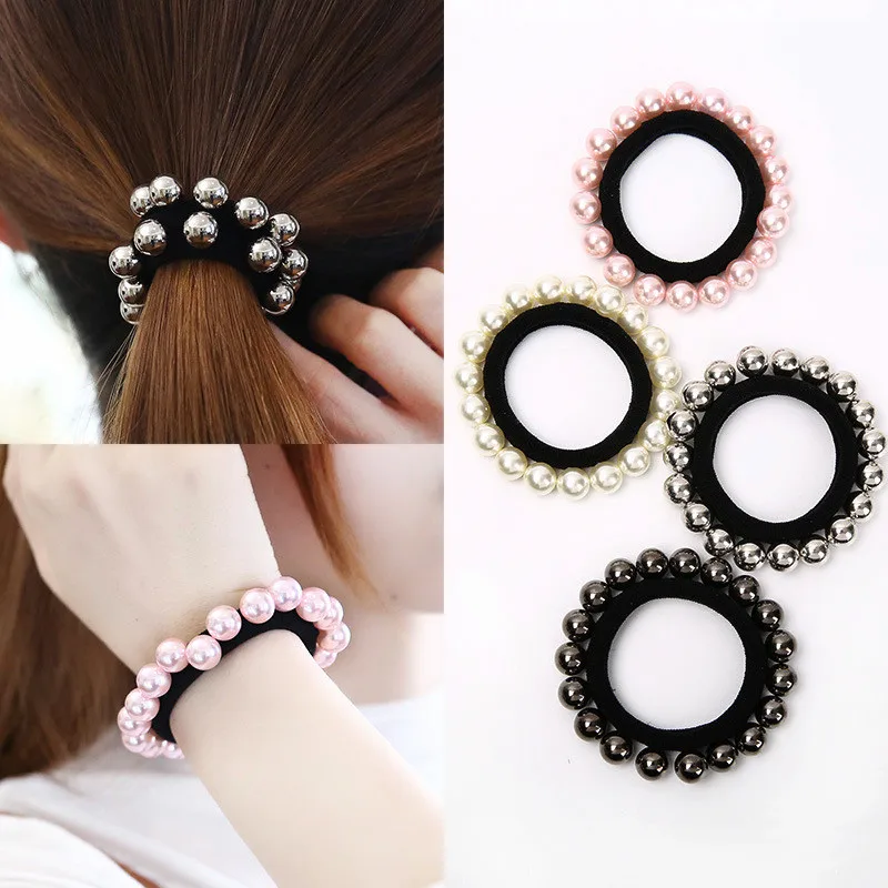 

1 Pieces Handmade Women Hair Accessories Pearl Elastic Hair Rope Rubber Band Vintage Ponytail Holder Female Hair Styling Tool