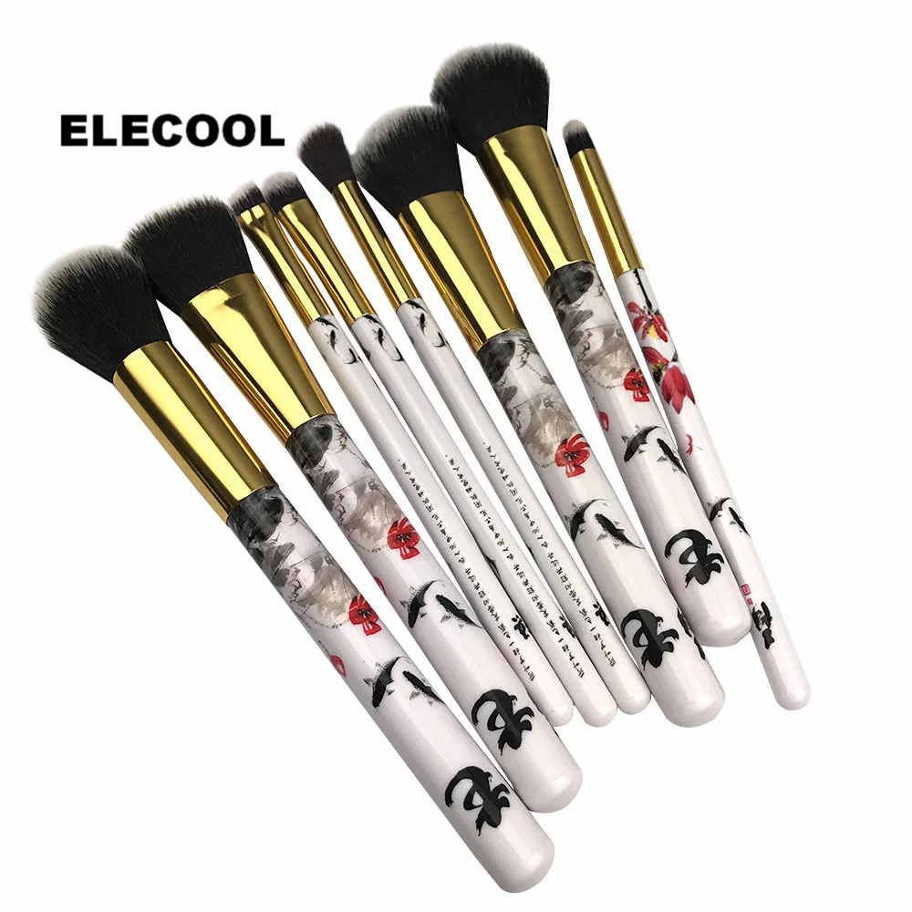 

ELECOOL 8Pcs/Sets Chinese Style Make up Brushes Contour Foundation Blending Makeup Brushes Comestic Tool Fiber Hair