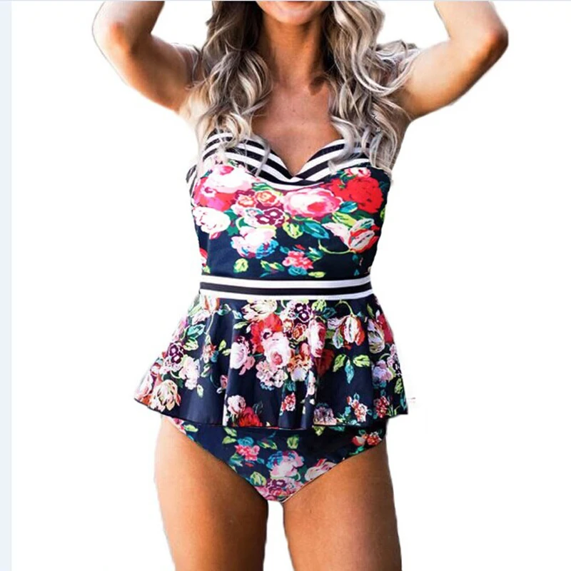 

ITFABS 2019 Retro One Piece Swimsuit Floral Print Swimwear Female Bathing Suit Swimming Costume Monokini Summer Beachwear