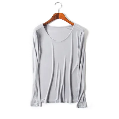 Женская рубашка из натурального шелка, двойная вязка, Базовая рубашка, шелк, осенняя Толстая Тяжелая шелковая пижама, Топ M, L, XL, XXL - Цвет: SILVER NY24