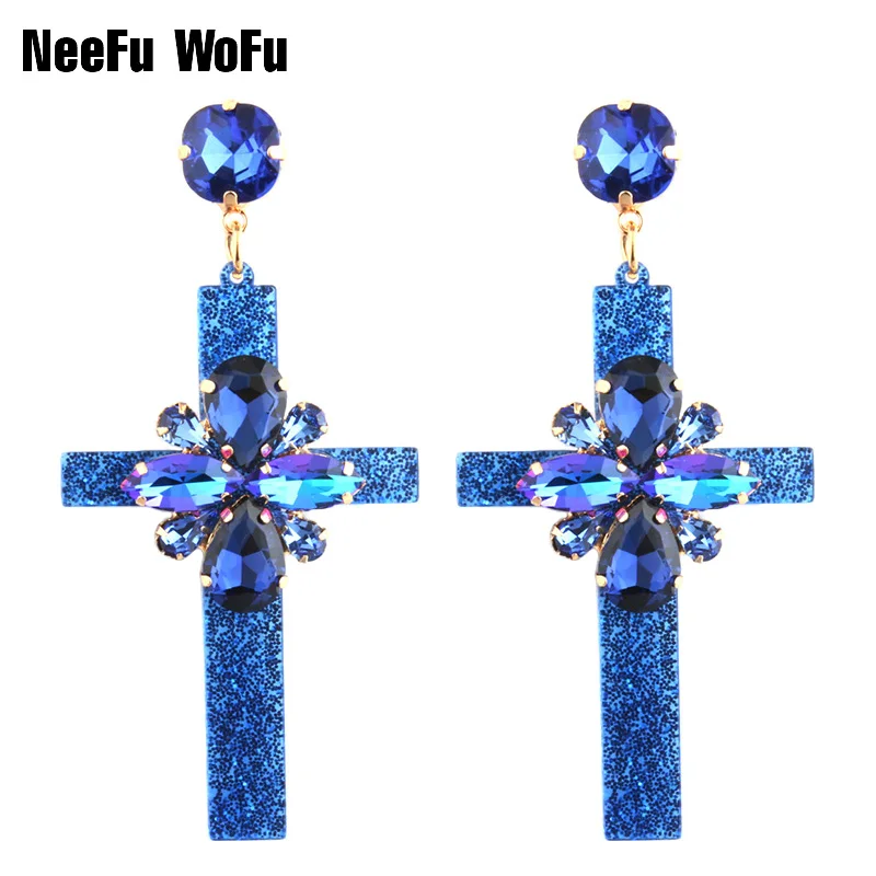 Po lan Серьги-подвески NeeFu WoFu из смолы с крестиком, брендовые большие серьги с кристаллами, большие длинные серьги Brinco, аксессуары для ушей, Oorbellen, рождественский подарок - Окраска металла: Po lan