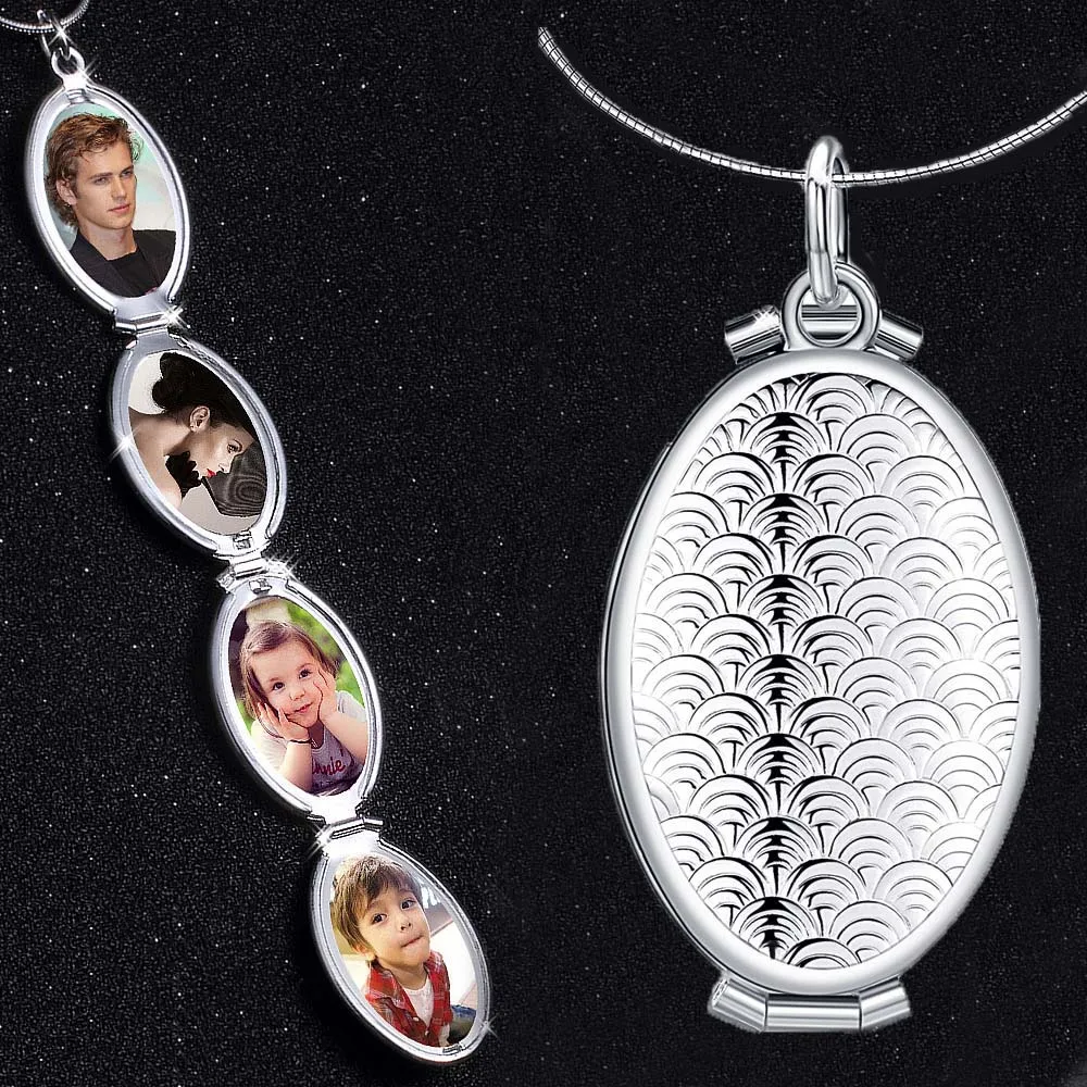 

Photo Box Pendant Necklace Women Snake Chain Four Pictures Fish Scale Photo Locket Choker Colar Silver Gold Color Jewelry DBN002