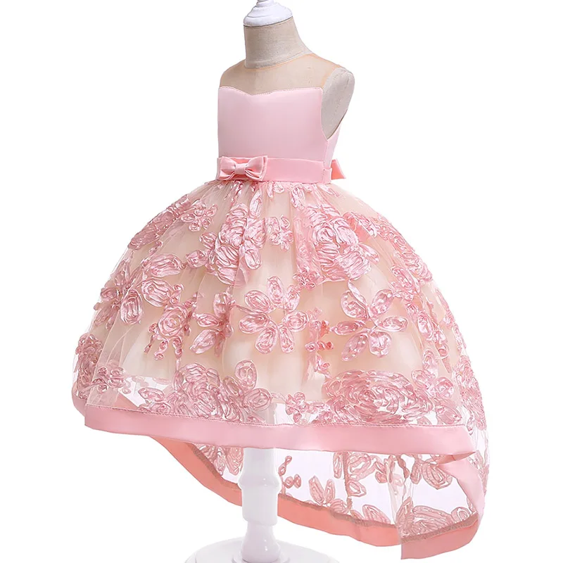 Flesh pink Платье с цветочным узором для девочек; летняя одежда для маленьких девочек; детское свадебное платье принцессы; детская одежда со шлейфом; праздничное платье; костюм; T5096 - Цвет: Flesh pink