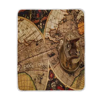 

Vintage World Map Old Compass Blanket Soft Warm Cozy Bed Couch Lightweight Polyester Microfiber Blanket Throw for Kids Women Boy