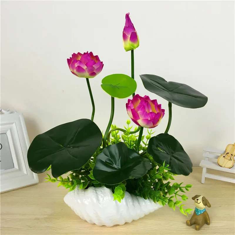 46cm Simulation small lotus flowers fake PU water lily DIY home wedding garden table home decor plant flores artificiales gift