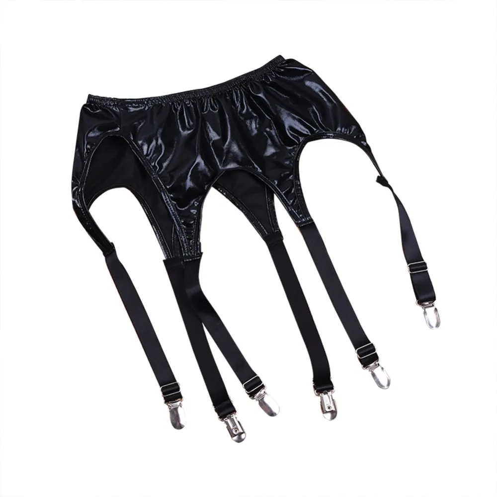 Black Women Wetlook Patent Leather Garter Panty Plastic/ Metal Clip Sock Garter Belt Holder Fastener Comfortable Suspender Black Women Wetlook Patent Leather Garter Panty Plastic/ Metal Clip Sock Garter Belt Holder Fastener Comfortable Suspender