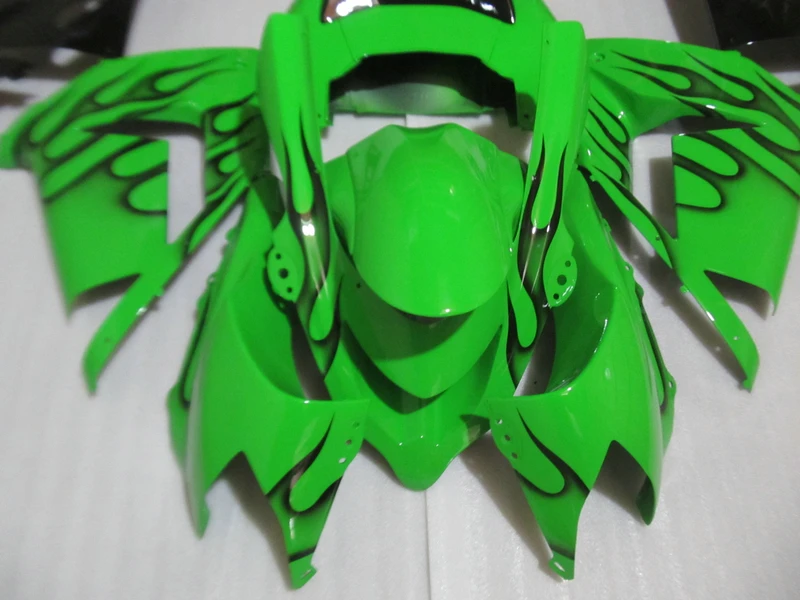 Пользовательские окрашенный комплект обтекателей для Kawasaki ZX10R 2004 2005 Ninja ZX-10R 04 05 черный пламя в зеленый послепродажного Обтекатели YV19