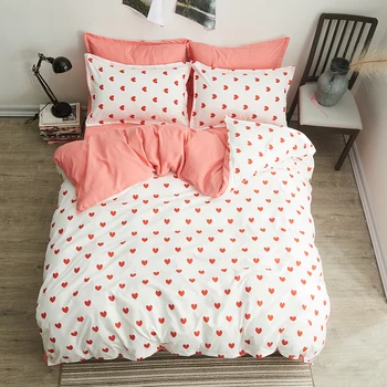 

Red love Bedding Sets 4/3pcs duvet cover quilt cover Set pink bed sheet pillow cases soft Maiden style lovely bedclothes